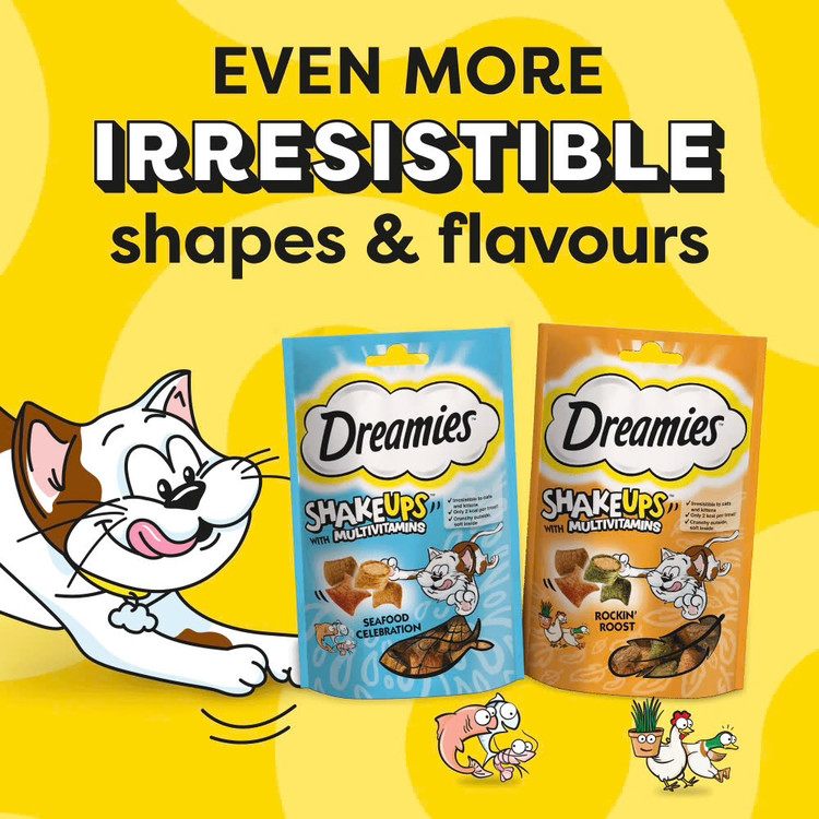 تشویقی گربه دریمیز طعم ماهی تن، سالمون و میگو Dreamies Cat Treats Tuna, Salmon & Shrimp Flavor وزن ۶۰ گرم