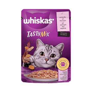 پوچ گربه ویسکاس تیستی میکس طعم سالمون و هویج Whiskas Tasty Mix Salmon & Carrot Flavor وزن 85 گرم