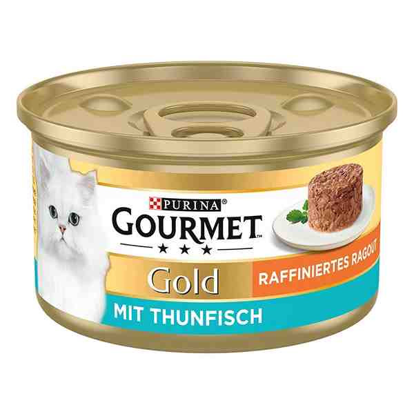 کنسرو کیک گربه گورمت گلد طعم ماهی تن Gourmet Gold Cat Raffiniertes Ragout Can Tuna Flavor وزن 85 گرم