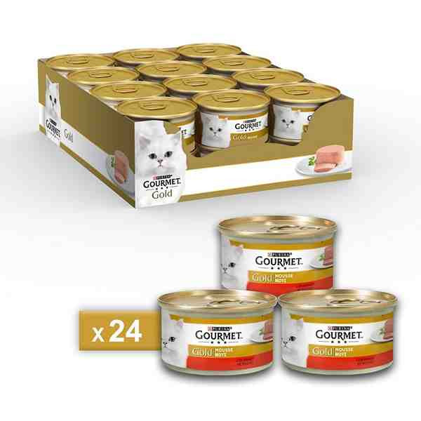 کنسرو پته گربه گورمت گلد طعم گوشت گاو Gourmet Gold Cat Pate Can Beef Flavor پک 24 عددی