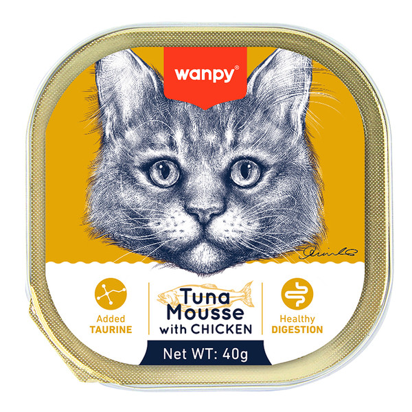کنسرو ووم گربه ونپی طعم ماهی تن و مرغ Wanpy Cat Tuna Mousse with Chicken Flavor وزن 40 گرم