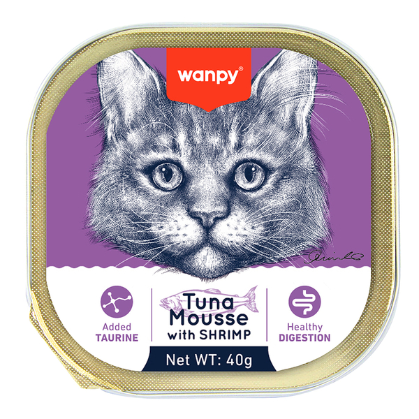 کنسرو ووم گربه ونپی طعم ماهی تن و میگو Wanpy Cat Tuna Mousse with Shrimp Flavor وزن 40 گرم