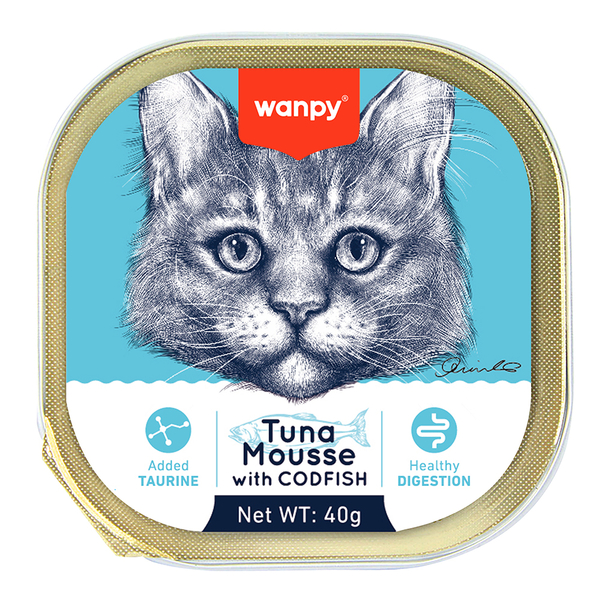 کنسرو ووم گربه ونپی طعم مرغ و ماهی کاد Wanpy Cat Tuna Mousse with Codfish Flavor وزن 40 گرم