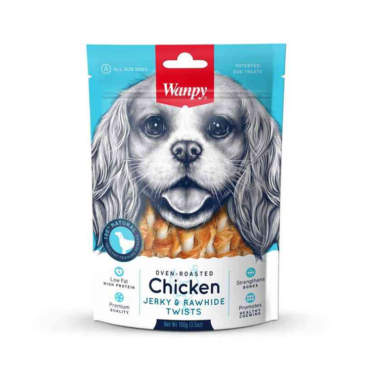 تشویقی سگ ونپی مدل مرغ گریل شده پیچیده Wanpy Dog Treat Chicken Jerky & Rawhide Twists وزن 100 گرم