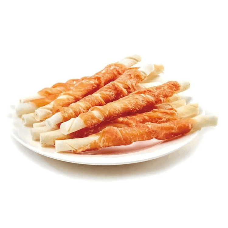 تشویقی سگ ونپی مدل مرغ گریل شده پیچیده Wanpy Dog Treat Chicken Jerky & Rawhide Twists وزن 100 گرم