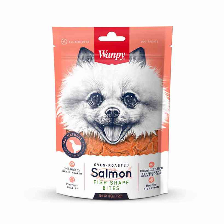 تشویقی سگ ونپی مدل ماهی سالمون لقمه ای Wanpy Dog Treat Salmon Fish Shape Bites وزن 100 گرم