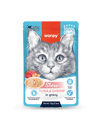پوچ خورشتی گربه ونپی طعم ماهی تن و میگو Wanpy Cat Gravy Wet Food Tuna & Shrimp Flavor وزن 75 گرم