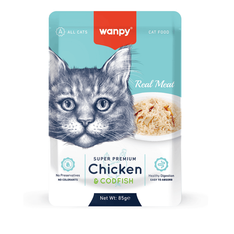 پوچ گربه ونپی طعم مرغ و ماهی کاد Wanpy Cat Wet Food Chicken & Codfish Flavor وزن 85 گرم
