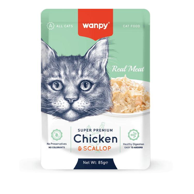 پوچ گربه ونپی طعم مرغ و صدف دریایی Wanpy Cat Wet Food Chicken & scallop Flavor وزن 85 گرم