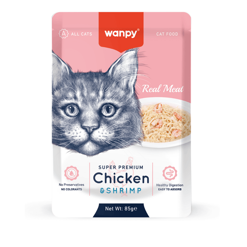 پوچ گربه ونپی طعم مرغ و میگو Wanpy Cat Wet Food Chicken & Shrimp Flavor وزن 85 گرم