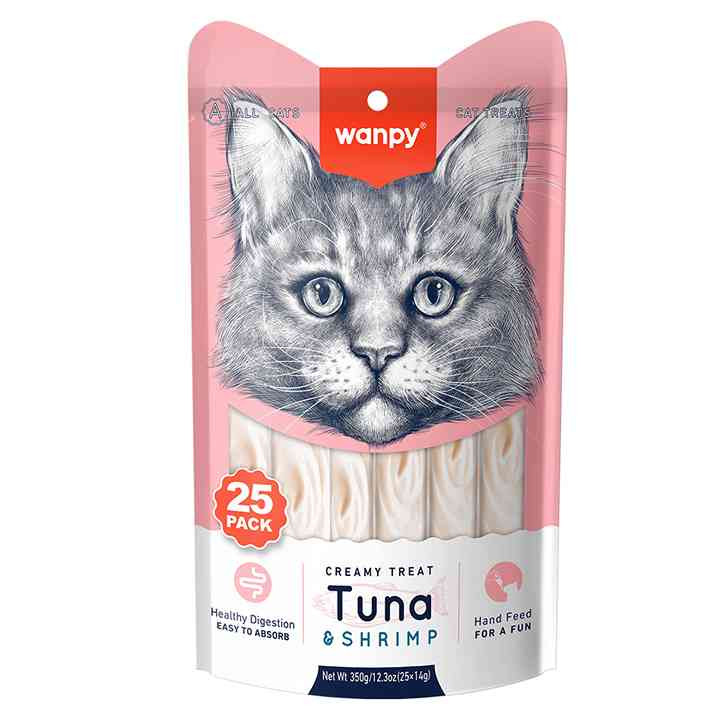 بستنی گربه ونپی طعم ماهی تن و میگو Wanpy Cat Ice Cream Tuna & Shrimp Flavor بسته 25 عددی