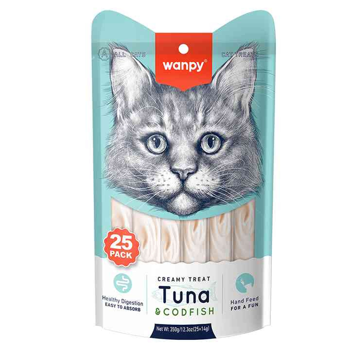 بستنی گربه ونپی طعم ماهی کاد و تن Wanpy Cat Ice Cream Cod & Tuna Flavor بسته 25 عددی