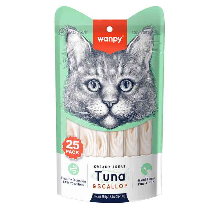 بستنی گربه ونپی طعم ماهی تن و صدف دریایی Wanpy Cat Ice Cream Tuna & Clam Flavor بسته 25 عددی