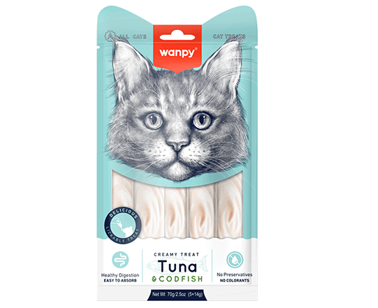 بستنی گربه ونپی طعم ماهی کاد و تن Wanpy Cat Ice Cream Cod & Tuna Flavor بسته 5 عددی