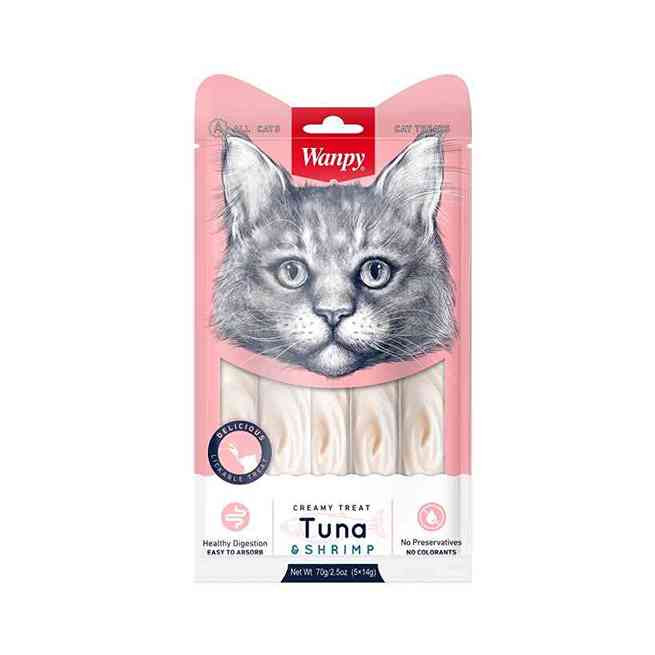 بستنی گربه ونپی طعم ماهی تن و میگو Wanpy Cat Ice Cream Tuna & Shrimp Flavor بسته 5 عددی