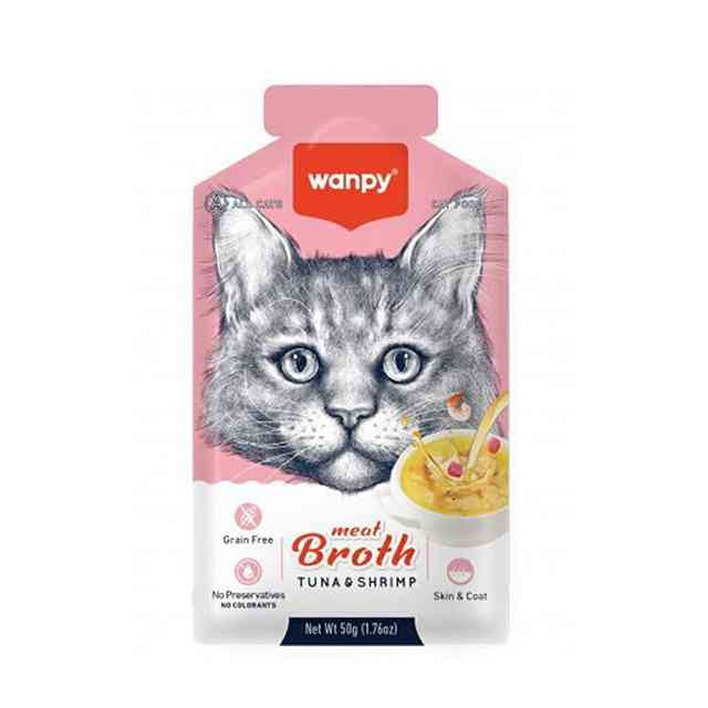 سوپ گربه ونپی طعم ماهی تن و میگو Wanpy Cat Broth Tuna & Shrimp Flavor وزن 50 گرم