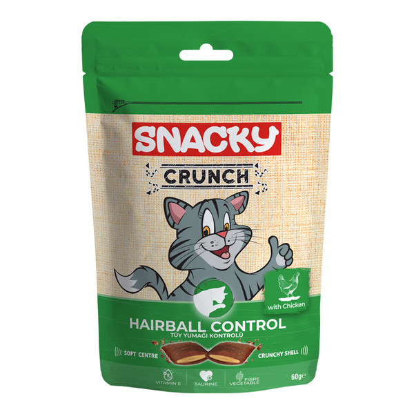 تشویقی گربه کرانچی اسنکی کنترل گلوله مویی Snacky Cat Crunchy Hairball Control وزن ۶۰ گرم