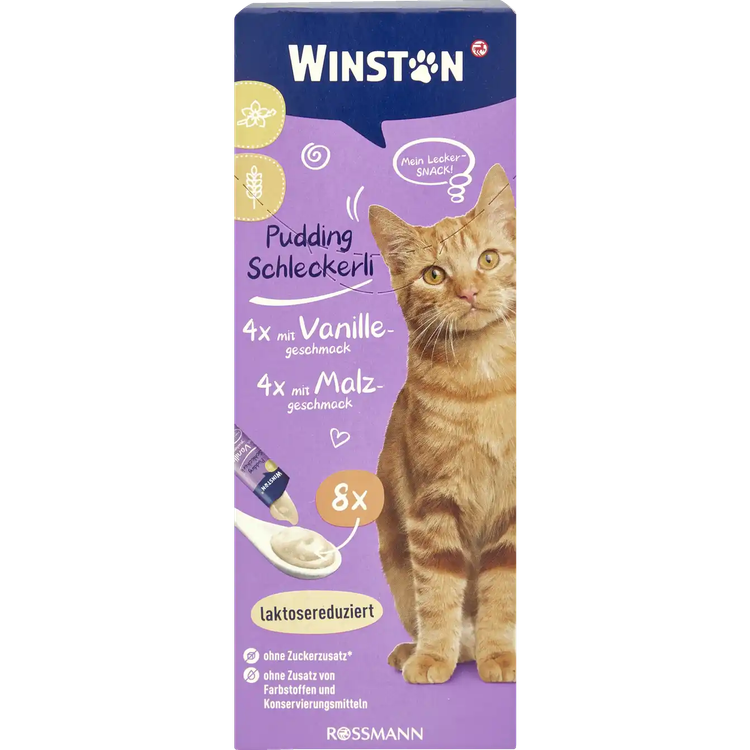 تشویقی پودینگ گربه وینستون طعم گندم و وانیل Winston Cat pudding vanilla & Malt Flavor بسته 8 عددی