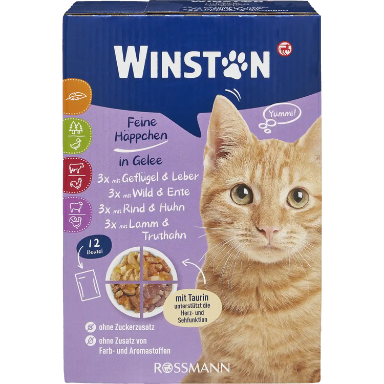 پوچ گربه وینستون مدل چهار طعم در ژله Winston Cat Wet Food Multi Flavor in Jelly بسته ۱۲ عددی