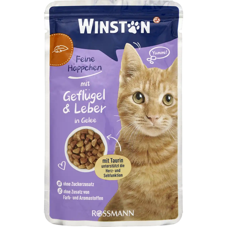 پوچ گربه وینستون طعم مرغ و جگر در ژله Winston Cat Wet Food Chicken & Liver Flavor in Jelly وزن 100 گرم