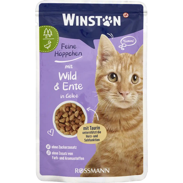 پوچ گربه وینستون طعم گوشت شکار و اردک در ژله Winston Cat Wet Food Game & Duck Flavor in Jelly وزن 100 گرم