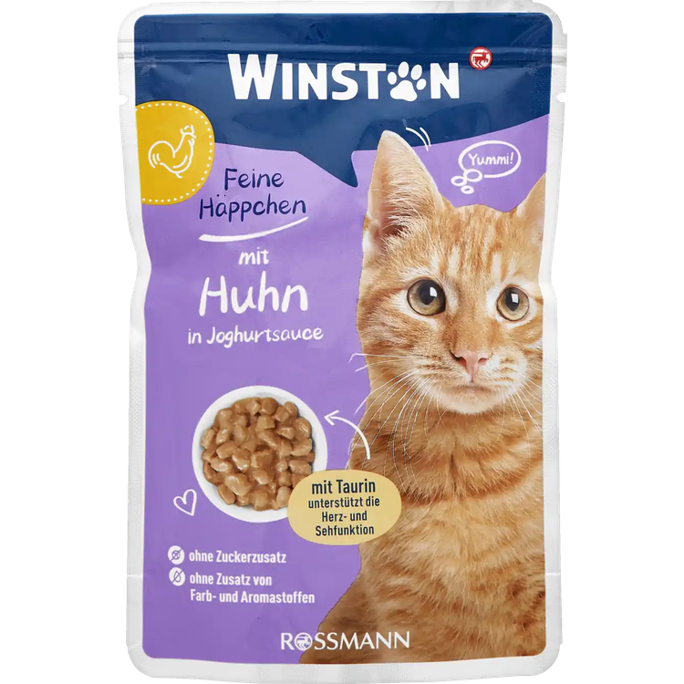 پوچ گربه وینستون طعم مرغ در سس ماست Winston Cat Wet Food Chicken in Yogurt Sauce Flavor وزن 100 گرم