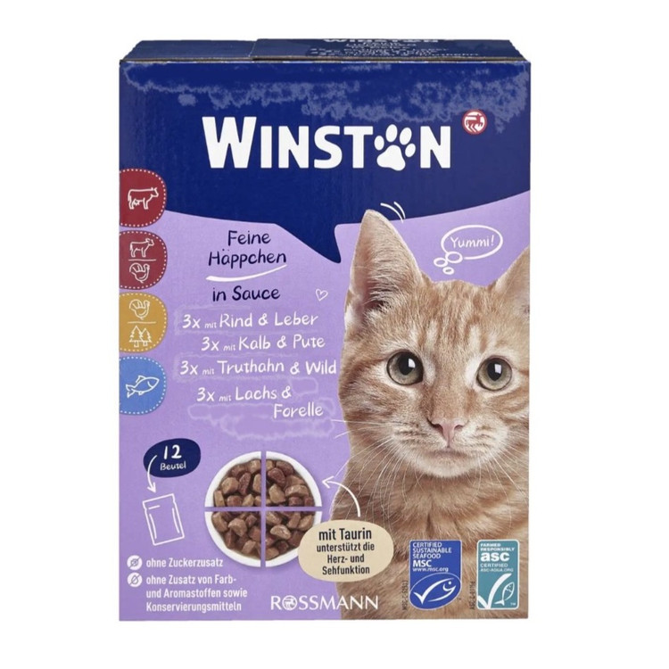 پوچ گربه وینستون مدل گروی چهار طعم در سس Winston Cat Wet Food Gravy Multi Flavor in Sauce بسته ۱۲ عددی