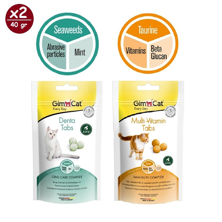 قرص مولتی ویتامین و مکمل دنتال گربه جیم کت GimCat Dental & Multivitamin Tablets وزن 40 گرم پک 2 عددی