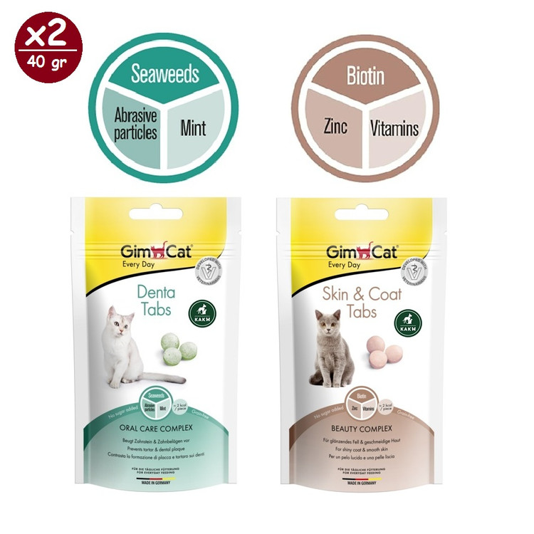 قرص مراقبت از پوست و مو و مکمل دنتال گربه جیم کت Gimcat Dental & Skin Care وزن 40 گرم پک 2 عددی