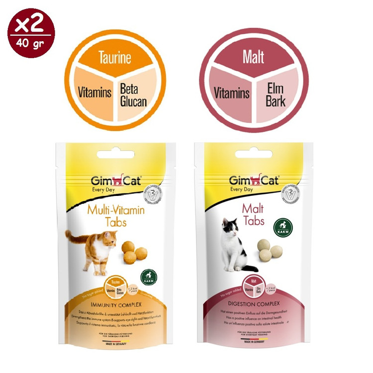 قرص مالت و مولتی ویتامین گربه جیم کت GimCat Malt & Multivitamin Tablets وزن 40 گرم پک 2 عددی