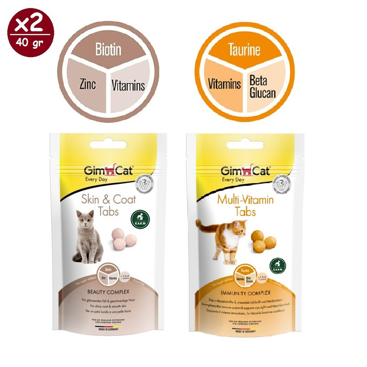 قرص مولتی ویتامین و مکمل مراقبت از پوست و مو گربه جیم کت GimCat Skin & Coat & Multivitamin وزن 40 گرم پک 2 عددی