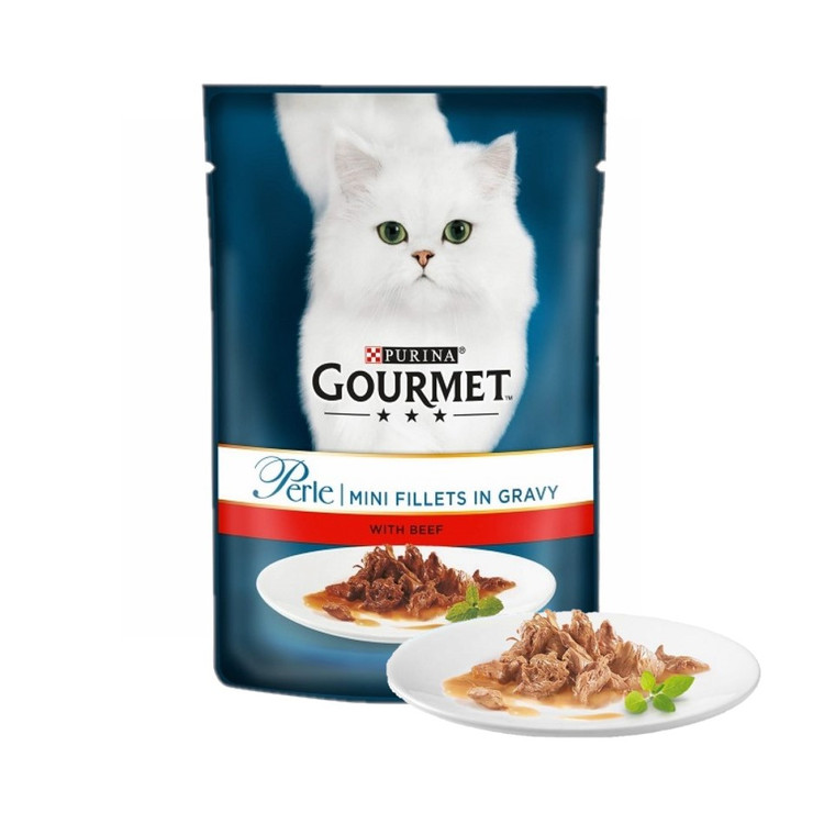 پوچ گربه گورمت طعم گوشت گاو Gourmet cat Beef wet food وزن 85 گرم