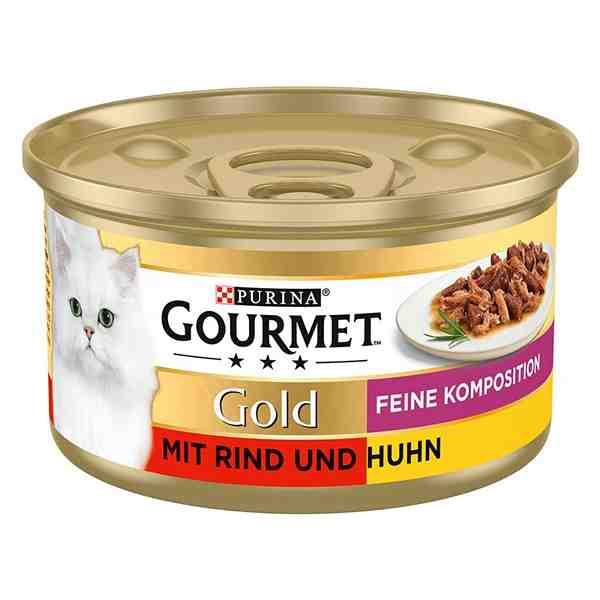 کنسرو میکس گربه گورمت گلد طعم مرغ و گوشت گاو Gourmet Gold Double Mix chicken & Beef وزن 85 گرم
