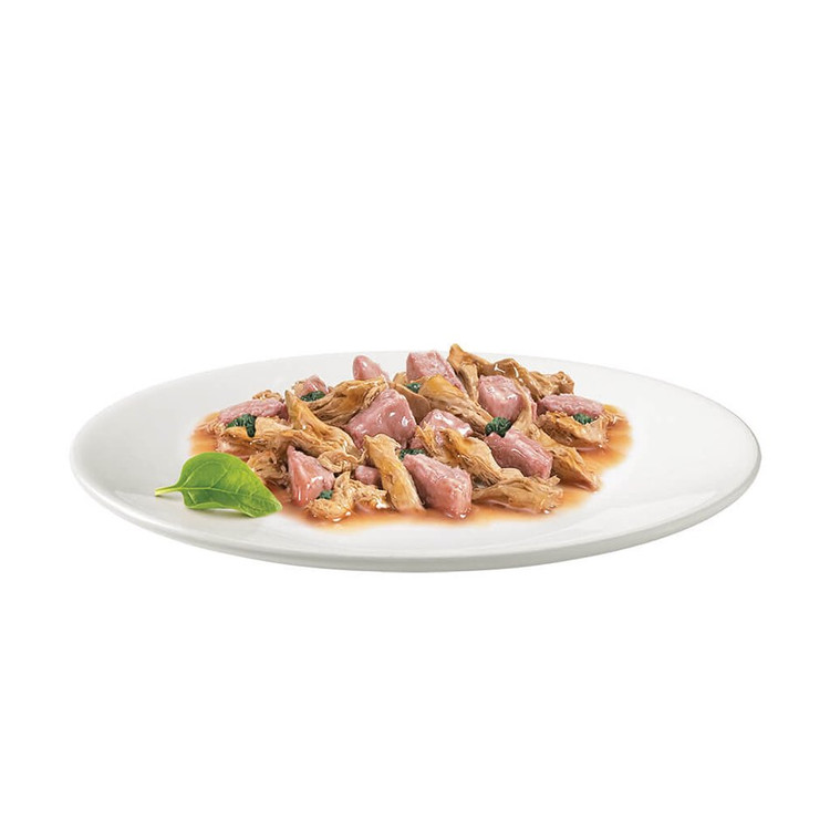 کنسرو میکس گربه گورمت گلد طعم ماهی اقیانوسی و سس اسفناج Gourmet Gold Double Mix ocean fish & Spinach sauceوزن 85 گرم