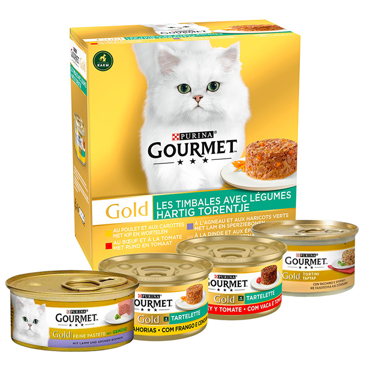 کنسرو گربه گورمت گلد مدل چانک چهار طعم Gourmet Gold Chunck وزن 85 گرم - پک 12 عددی