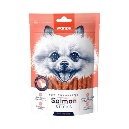 تشویقی سگ ونپی مدل مدادی ماهی سالمون Wanpy Dog Treat Salmon Stickوزن 100 گرم