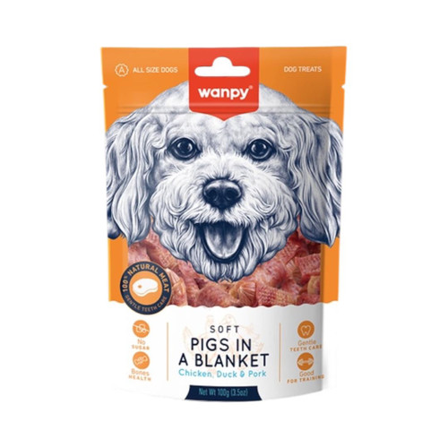 تشویقی سگ ونپی مدل پیچیده طعم مرغ و اردک و خوک Wanpy Dog blanket Chicken Duck & Pig وزن 100 گرم