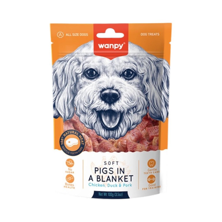 تشویقی سگ ونپی مدل پیچیده طعم مرغ و اردک و خوک Wanpy Dog blanket Chicken Duck & Pig وزن 100 گرم