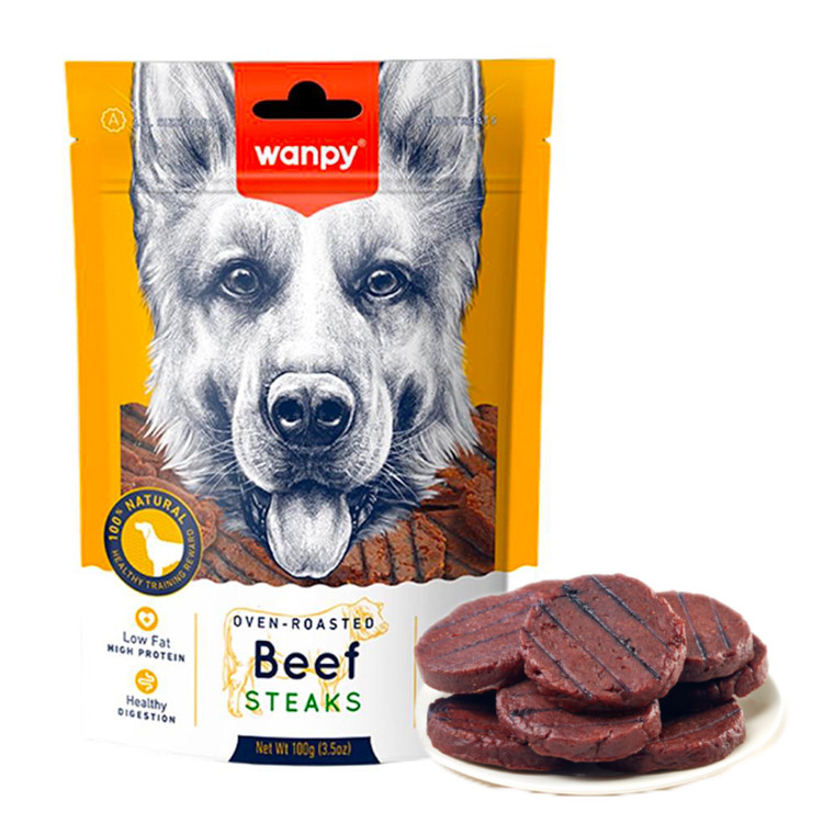 تشویقی سگ ونپی مدل استیک گوشت گاو Wanpy Dog Treat Beef Steak وزن 100 گرم