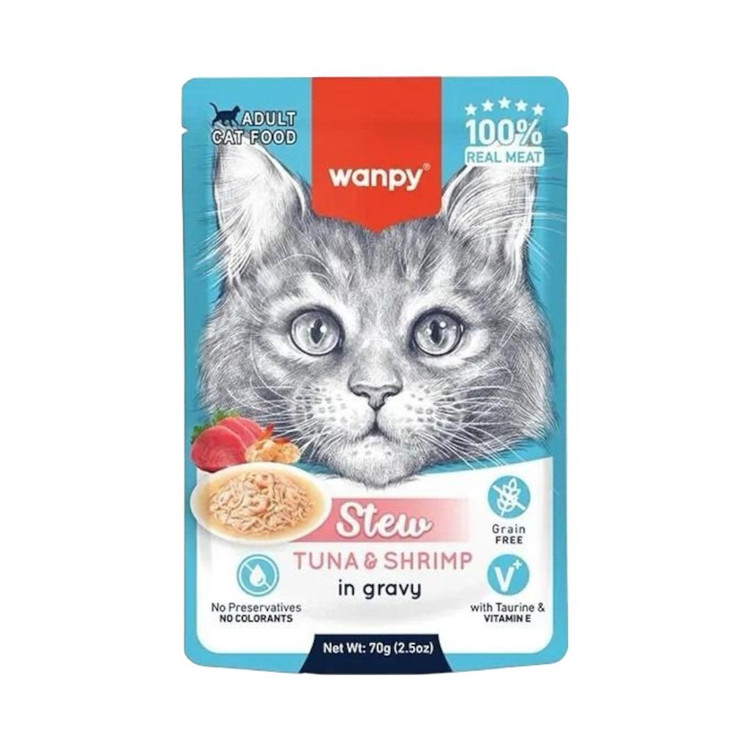 پوچ گربه ونپی طعم ماهی تن و میگو Wanpy Cat Tuna & Shrimp Wet Food وزن 70 گرم