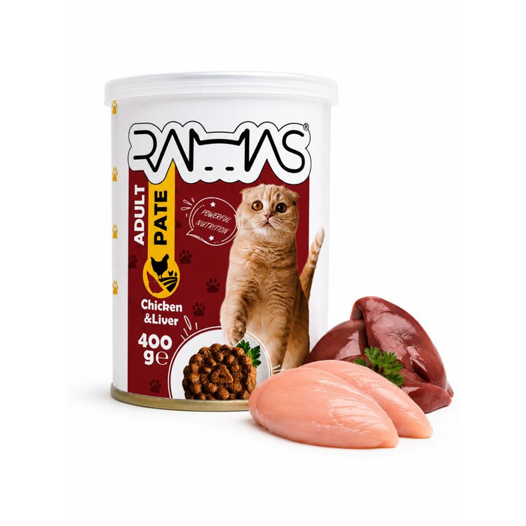کنسرو پته گربه راماس طعم مرغ و جگر Ramas cat chicken&Liver loaf وزن ۴۰۰ گرم