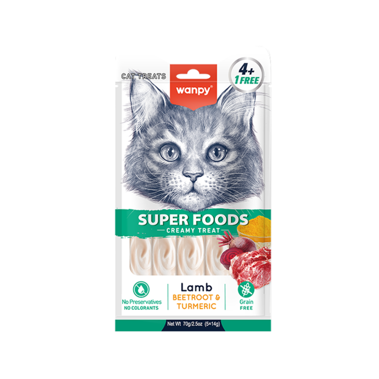 بستنی گربه سوپرفود ونپی طعم بره و چغندر و زردچوبه Wanpy Cat Creamy superfood treats وزن ۱۴ گرم