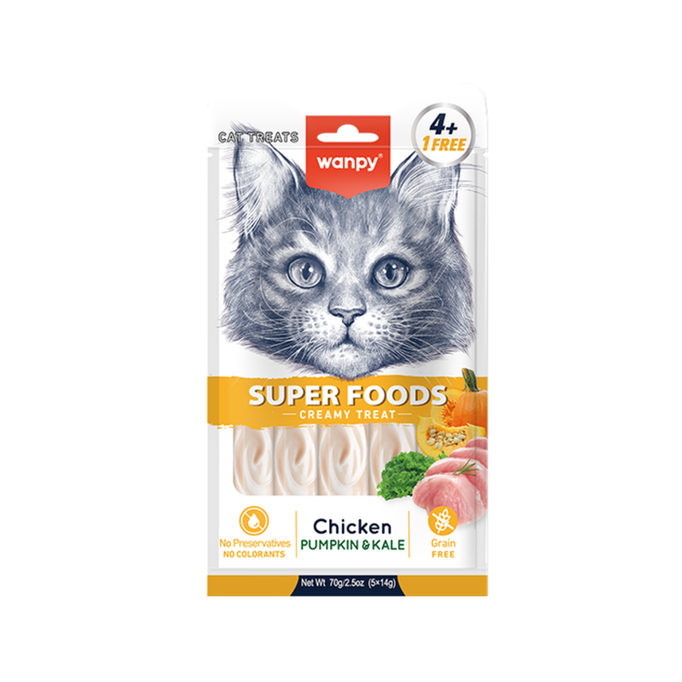 بستنی گربه سوپرفود ونپی طعم مرغ و کلم و کدو حلوایی Wanpy Cat Creamy superfood treats وزن ۱۴ گرم