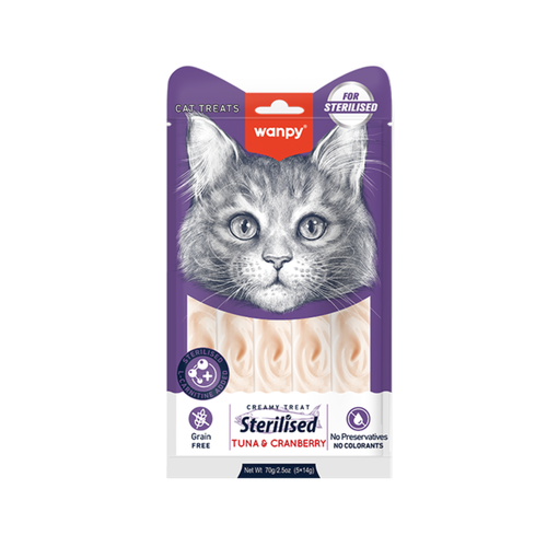 بستنی گربه عقیم شده ونپی طعم ماهی تن و کرنبری Wanpy Sterilised Cat Ice Creamy treats وزن ۱۴ گرم