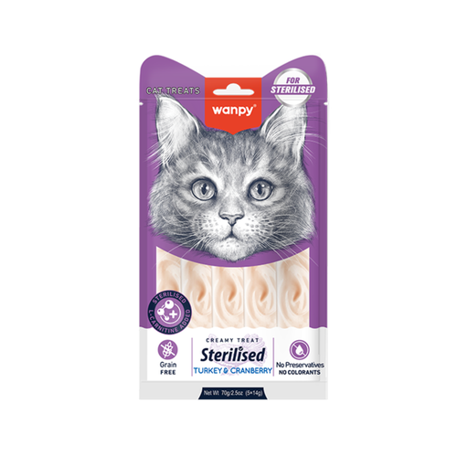 بستنی گربه عقیم شده ونپی طعم بوقلمون و کرنبری Wanpy Sterilised Cat Ice Creamy treats وزن ۱۴ گرم