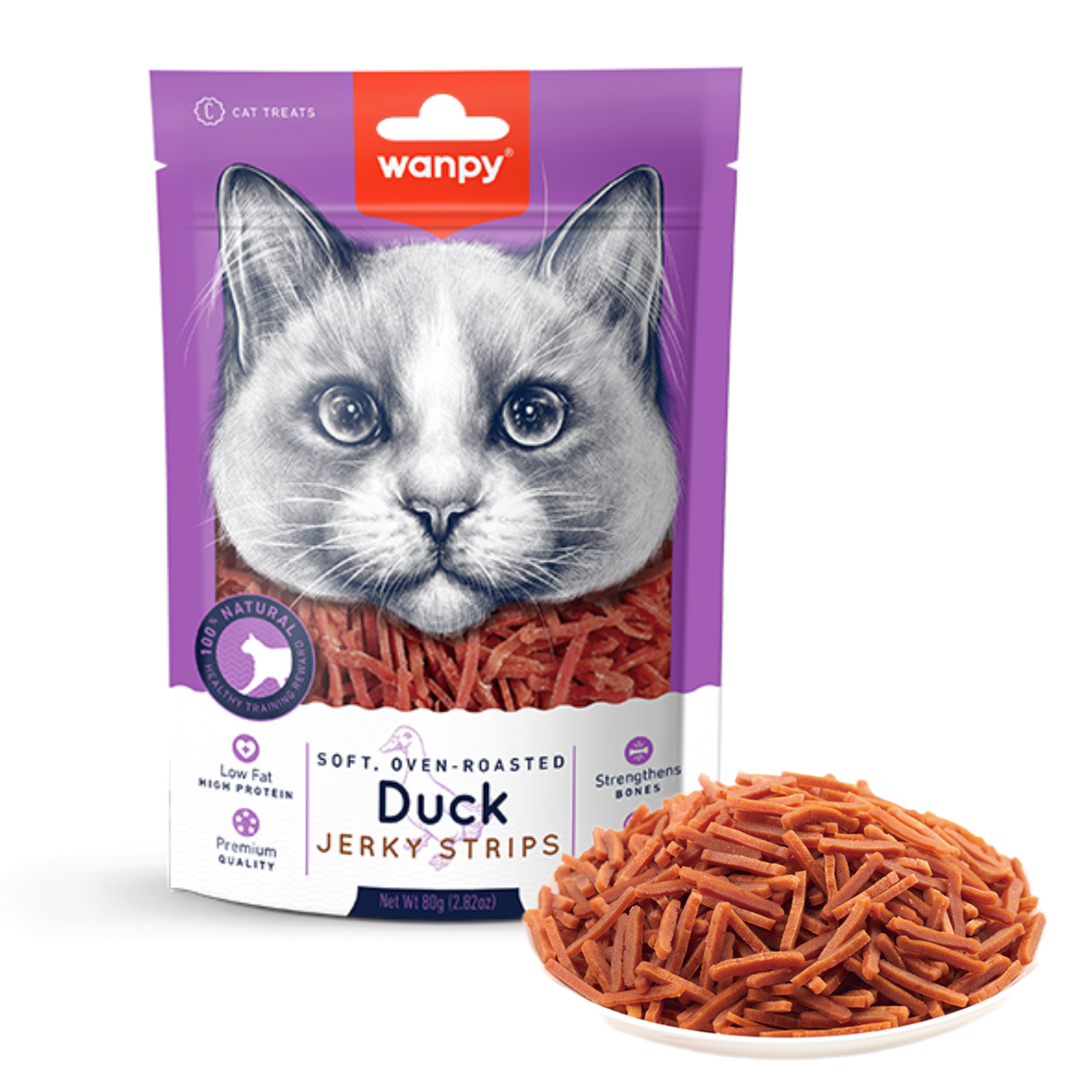 تشویقی گربه ونپی مدل اردک رشته ای Wanpy Cat Treat Duck Strips وزن 80 گرم