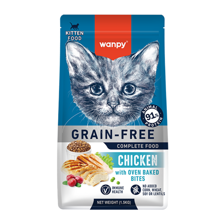 غذای خشک بچه گربه ونپی کیتن طعم مرغ Wanpy cat dry food وزن ۱.۵ کیلوگرم
